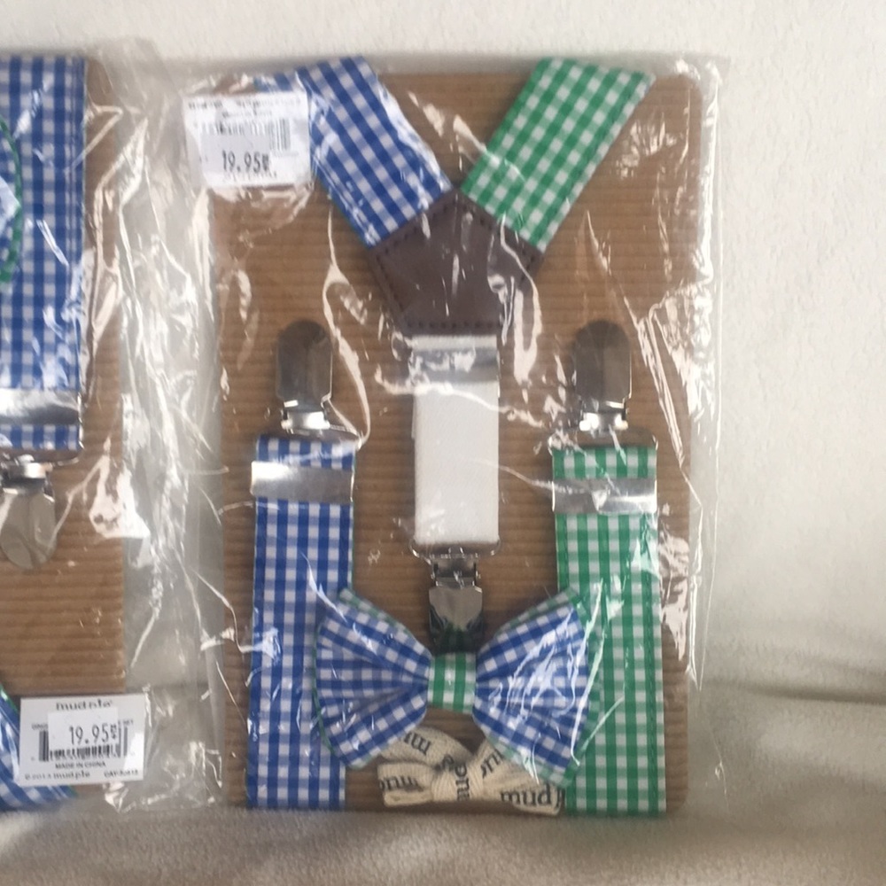 Mud Pie suspenders and bowtie.